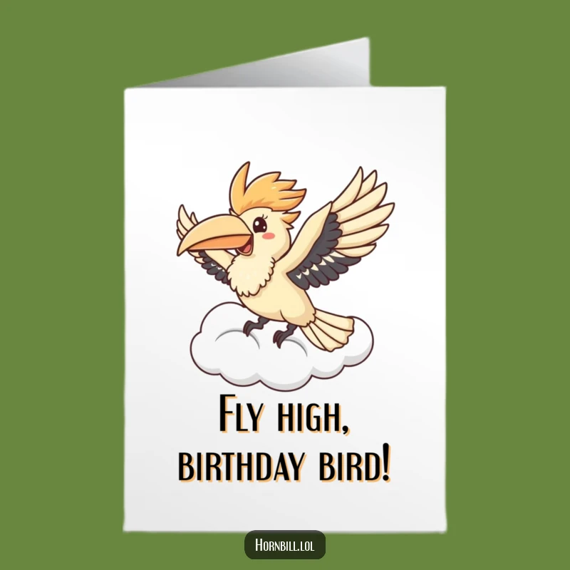 Free Printable Birthday Card: Joyful Hornbill Flight - Funny Downloadable Gift for Aviation Fans!