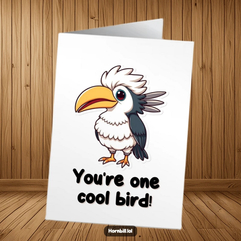 Funny Free Printable Birthday Card: A hornbill proudly puffs its chest with a comically smug expression for your celebration.