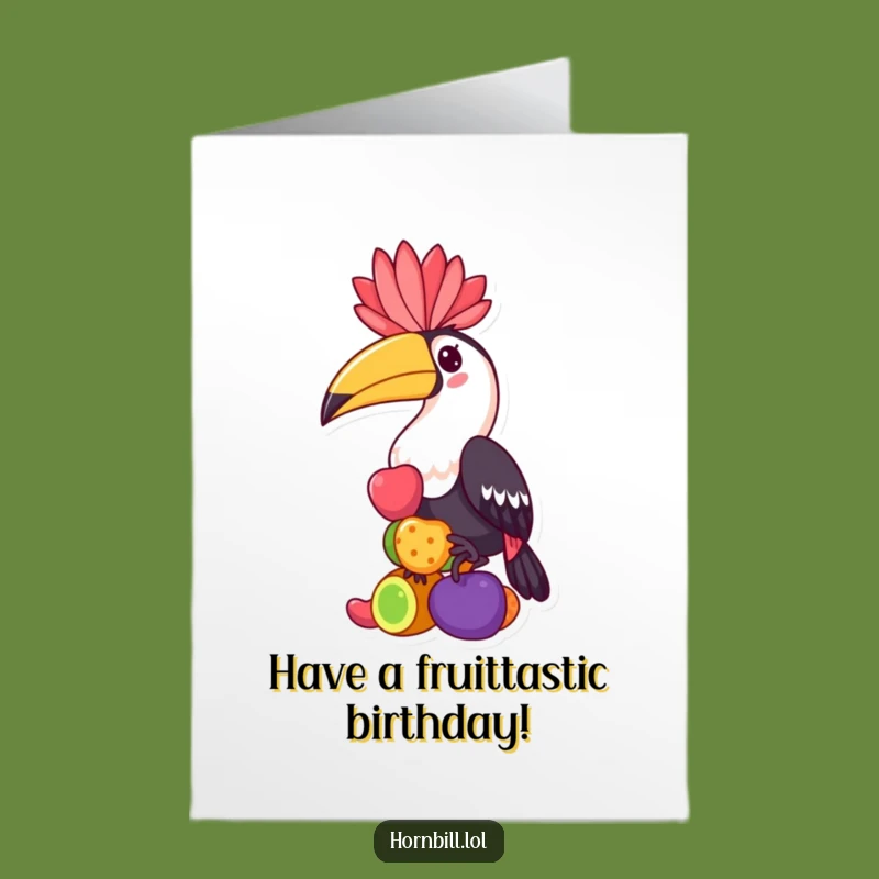 Free Printable Hornbill Birthday Card: Funny Fruit Balance Downloadable Gift