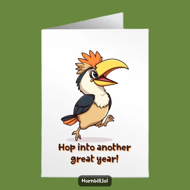 Free Printable Hornbill Birthday Card: Happy Hop Funny Downloadable Gift