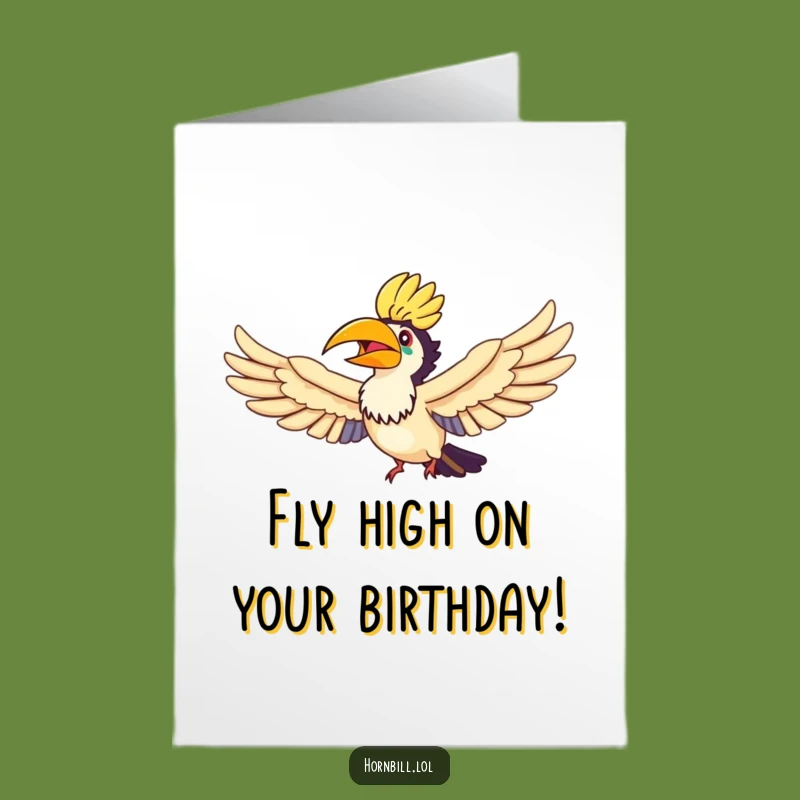 Free Printable Hornbill Rainbow Birthday Card: Joyful Flight Funny Downloadable Gift