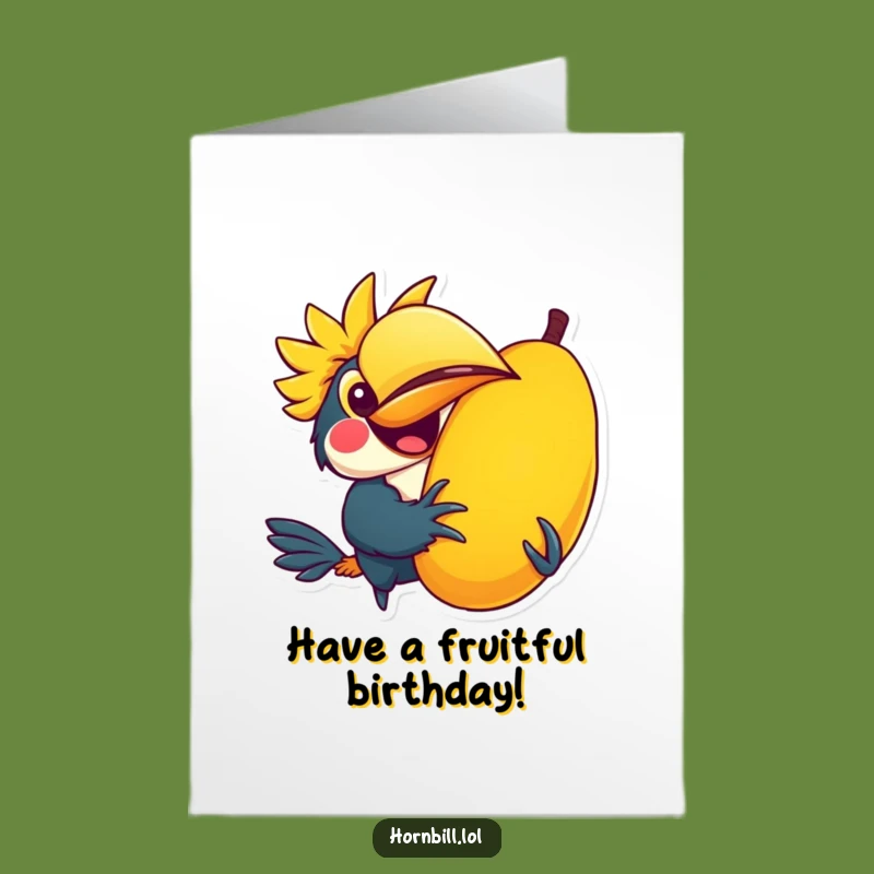 Free Printable Birthday Card: Happy Hornbill, Giant Fruit, Delightful Downloadable Gift