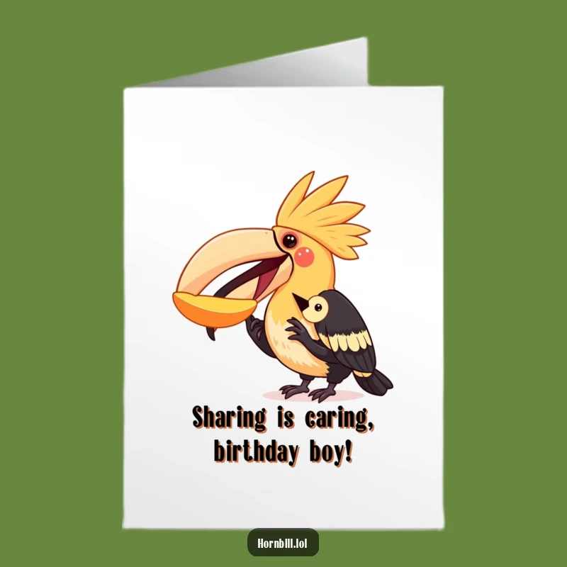 Free Printable Birthday Card: Generous Hornbill Shares Fruit, Kind Downloadable Gift