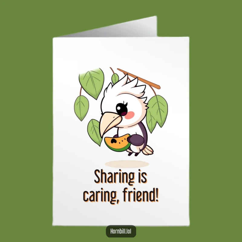 Free Printable Birthday Card: Kawaii Hornbill Shares Fruit, Funny Downloadable Gift