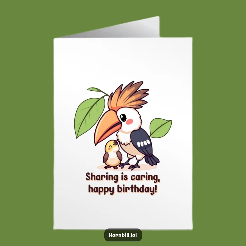 Free Printable Kawaii Hornbill Birthday Card - Sharing is Caring Downloadable Gift
