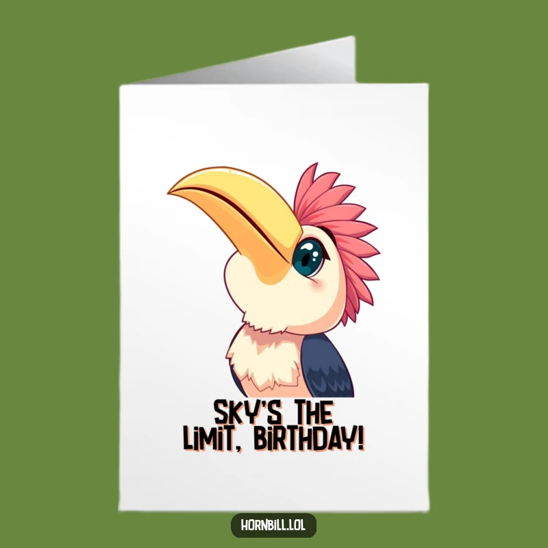 Free Printable Birthday Card: Happy Hornbill Sky Gaze - Funny Downloadable Gift!