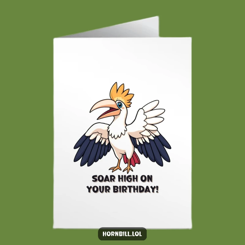 Free Printable Hornbill Wings Card: Funny Bird Birthday Downloadable