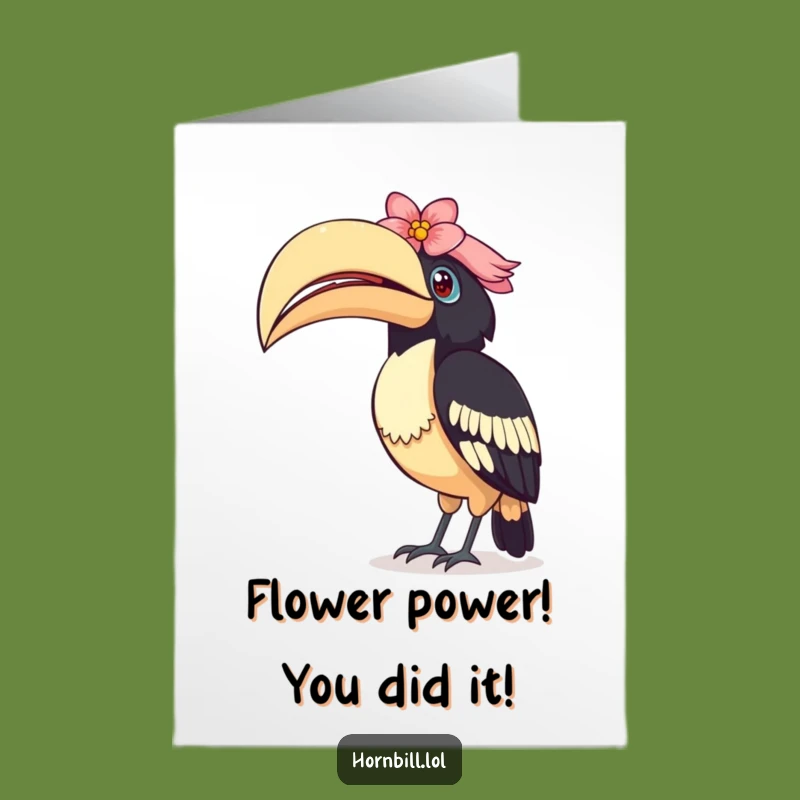 Free Printable Curious Hornbill Card: Congrats with a Flower-Topped Head Tilt