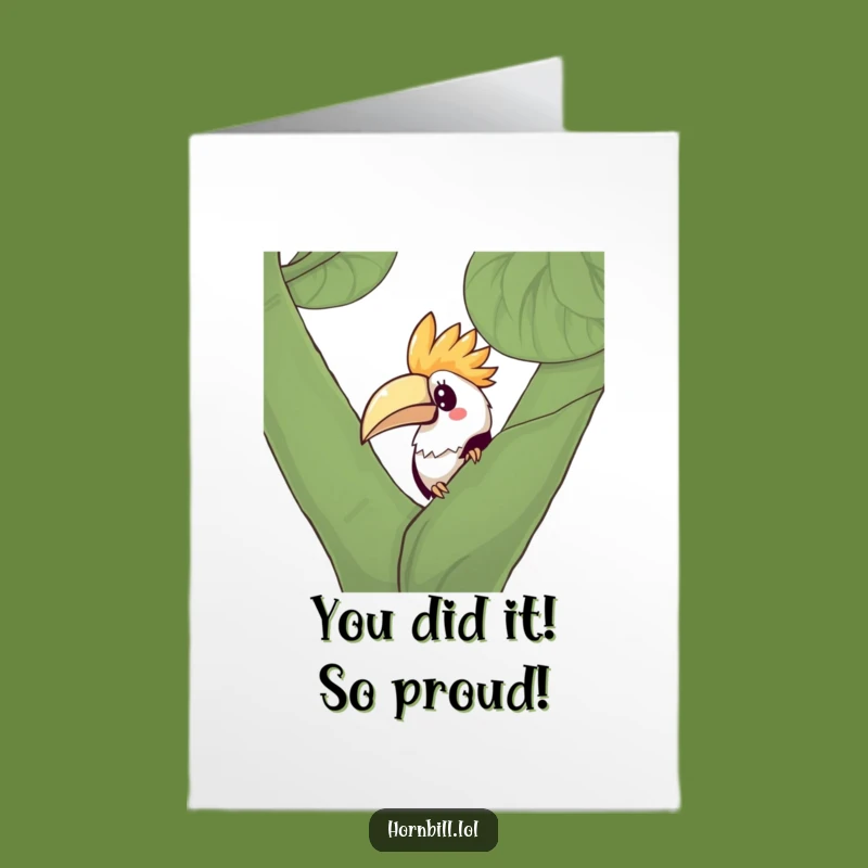 Free Printable Congrats Card: Curious Kawaii Hornbill - Funny Downloadable Gift