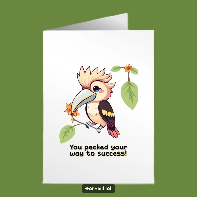 Free Printable Congrats Card: Kawaii Hornbill Pecking Petal Funny Downloadable Gift