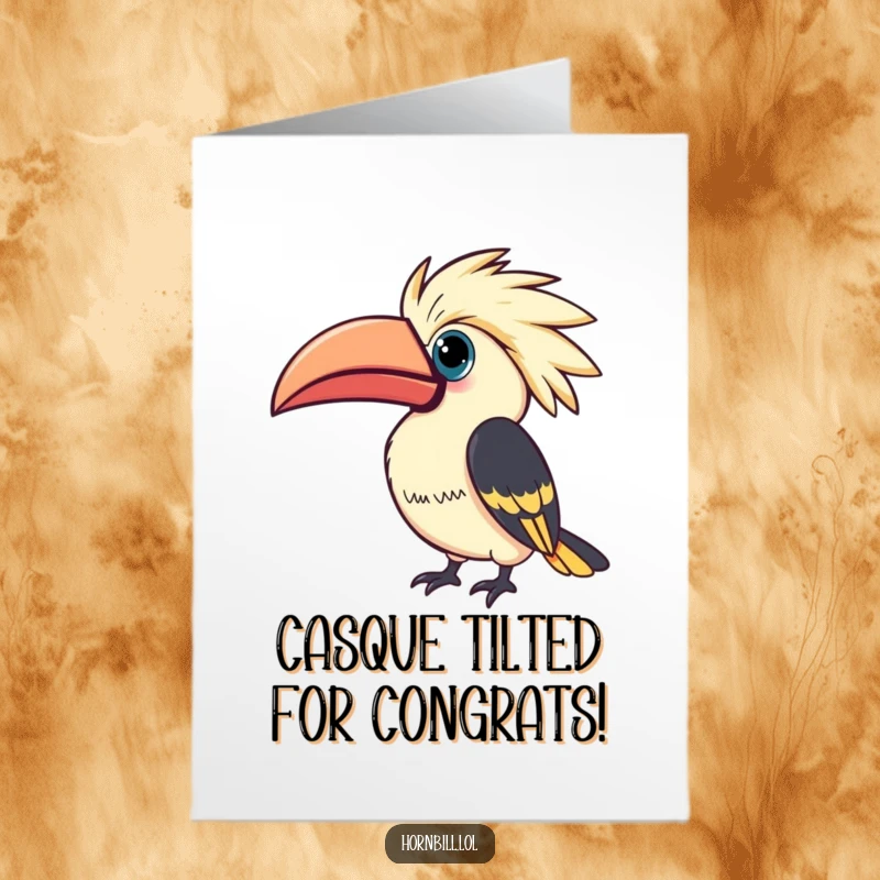 Funny Free Printable Hornbill Congratulations Card: A kawaii hornbill tilts its casque curiously, celebrating achievements with wonder.
