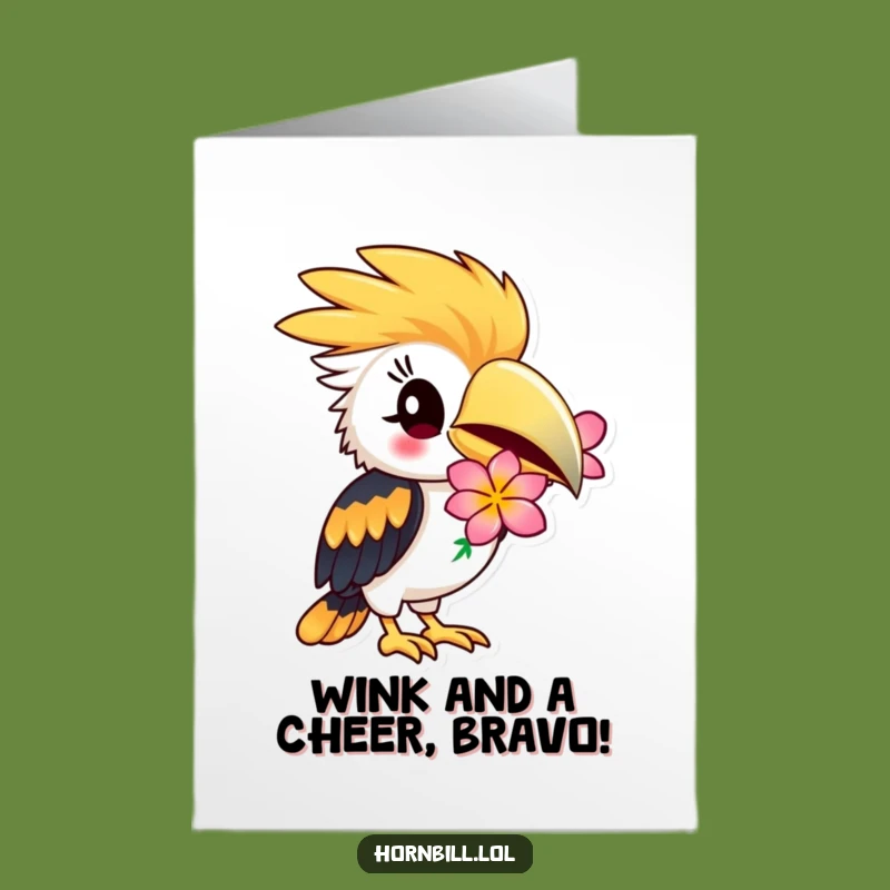 Free Printable Hornbill Congrats Card: Winking Flower for Achievements