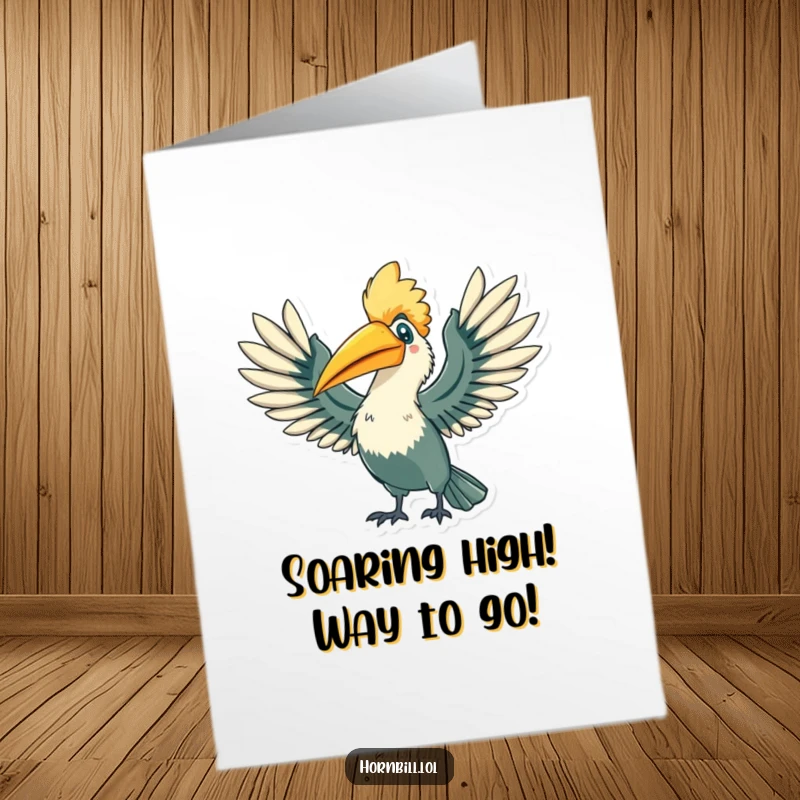 Triumphant Free Printable Hornbill Congratulations Card: A bird spreads its wings wide, symbolizing a grand achievement.