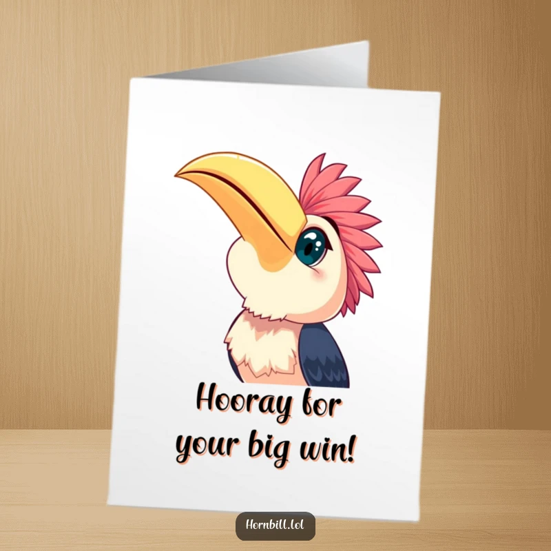 Funny Free Printable Congratulations Card: Happy hornbill looking at the sky with wonder, celebrating a wonderful achievement.