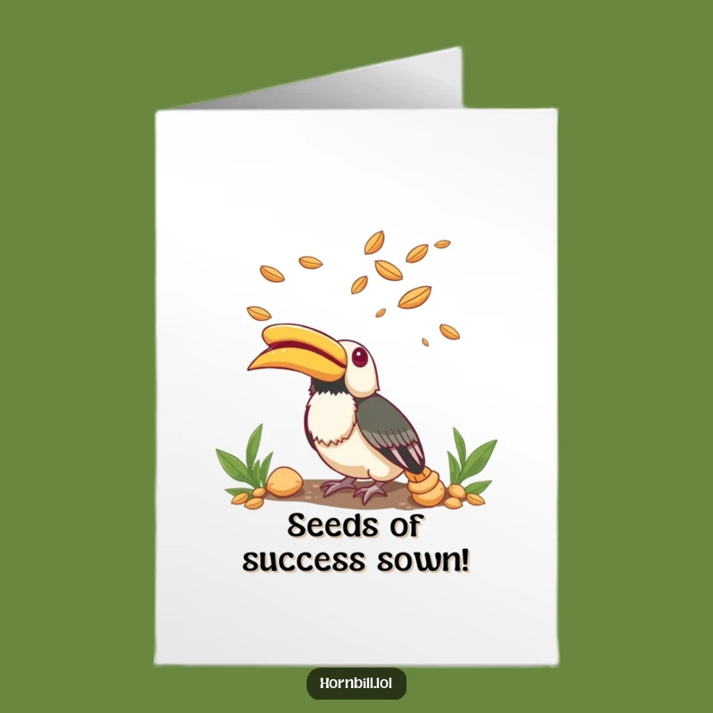 Free Printable Congrats Card: Hornbill's Awe With Seeds, Funny Downloadable for Your Amazing Success