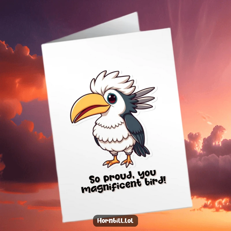 Funny Free Printable Congrats Card: A hornbill puffs its chest out with comical pride, celebrating your success.