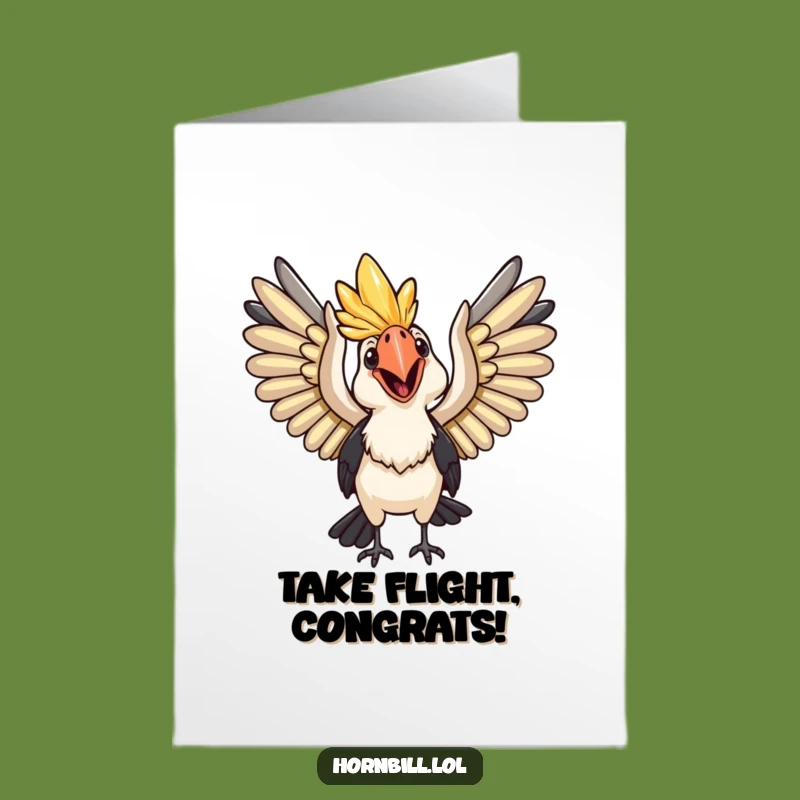 Free Printable Congrats Card: Happy Hornbill Flying - Funny Downloadable Gift