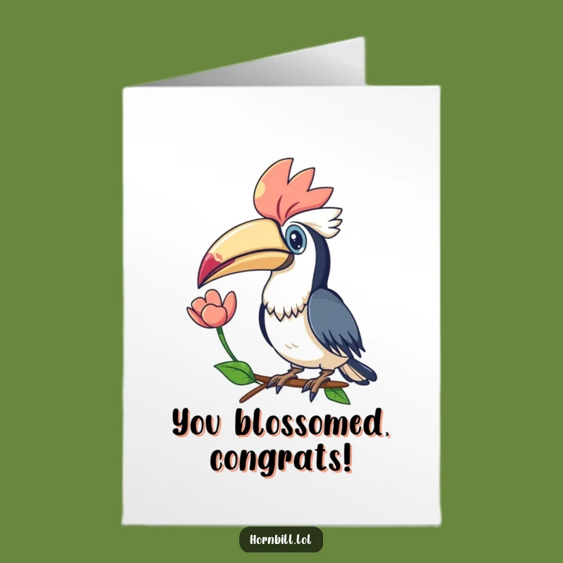 Free Printable Kawaii Hornbill Congrats Card - Floral Gesture Downloadable Gift