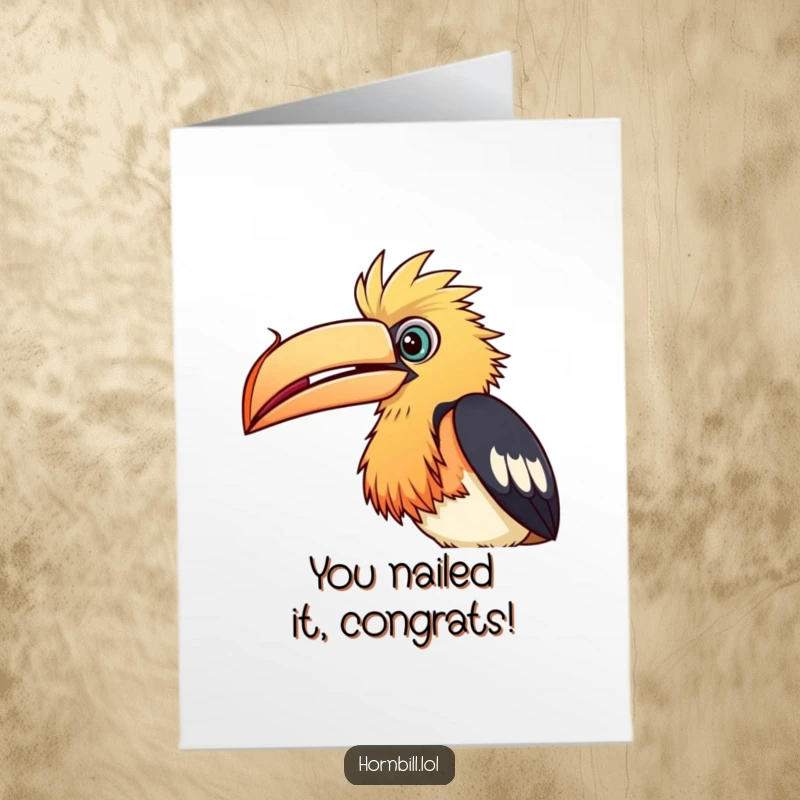 Funny Free Printable Congrats Card: A curious hornbill tilts its head, intently focused on a floating seed.