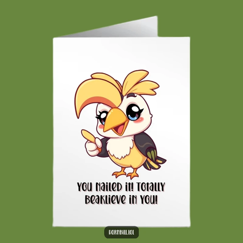 Free Printable Congrats Card: Cheerful Kawaii Hornbill - Funny Downloadable Gift!