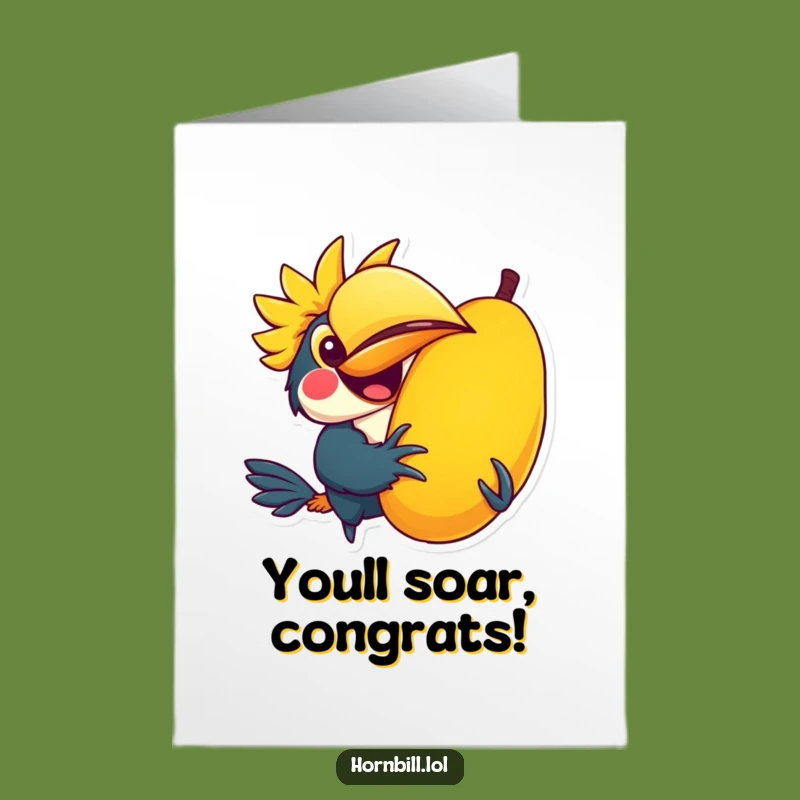 Free Printable Congrats Card: Joyful Hornbill, Big Fruit, Amazing Downloadable Gift