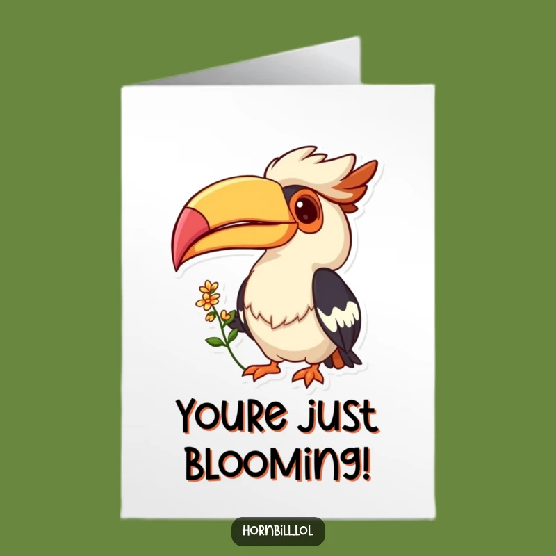 Free Printable Congrats Card: Cheerful Hornbill Flower Gift - Downloadable Funny Nature Gift