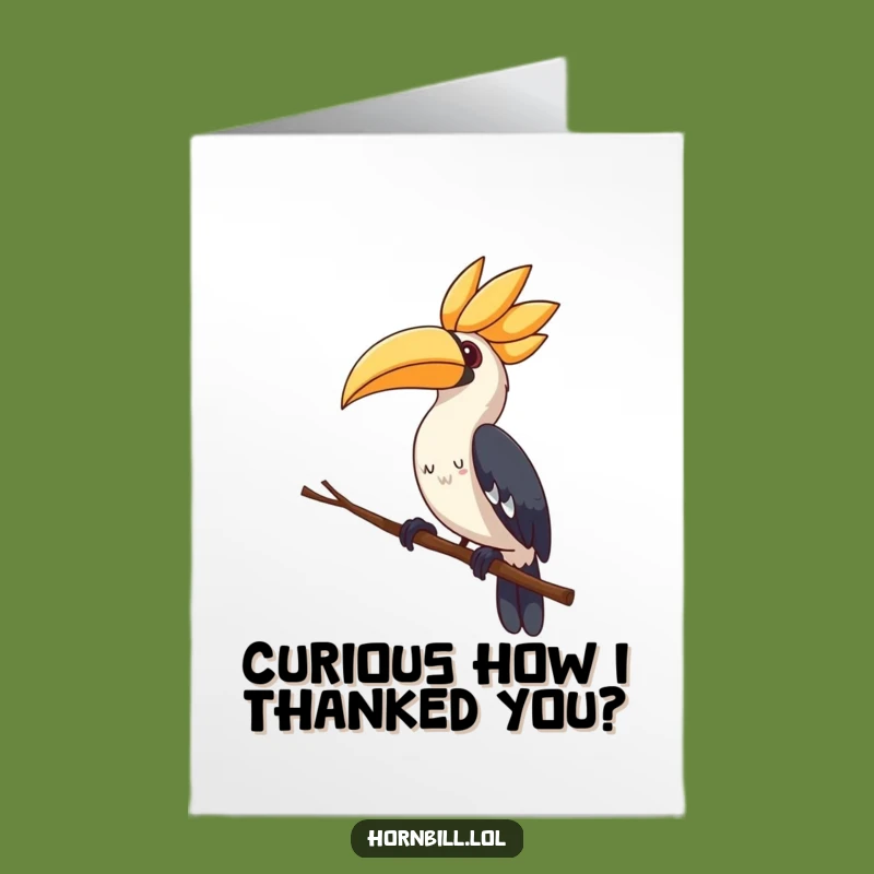 Free Printable Thank You Card: Curious Hornbill Appreciation Digital Download