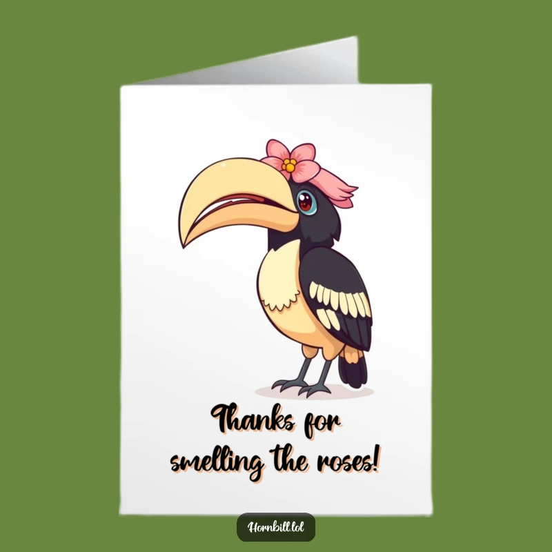 Free Printable Curious Hornbill Thank You Card: Flower-Adorned Gratitude