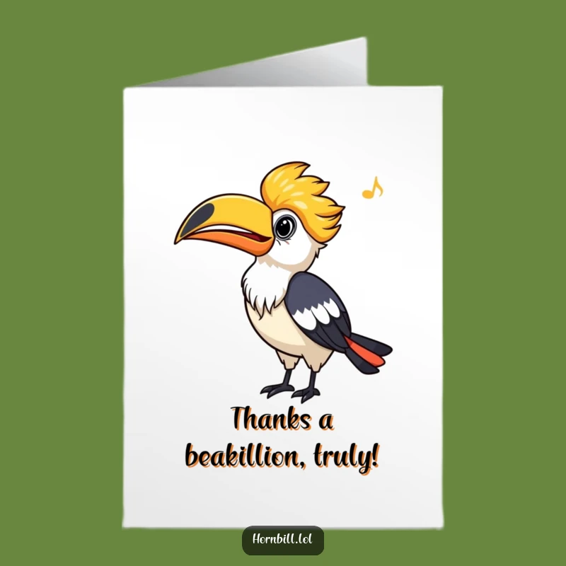 Free Printable Hornbill Thank You Card: Whistling Bird Downloadable for Gratitude Expressed Cheerfully