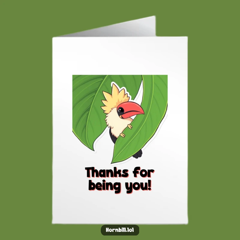 Free Printable Thank You Card: Chubby Hornbill Hiding - Cute Downloadable!