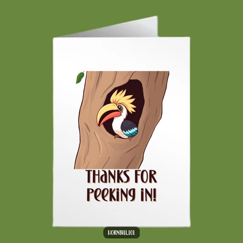 Free Printable Thank You Card: Curious Hornbill Peeking Funny Downloadable Interest