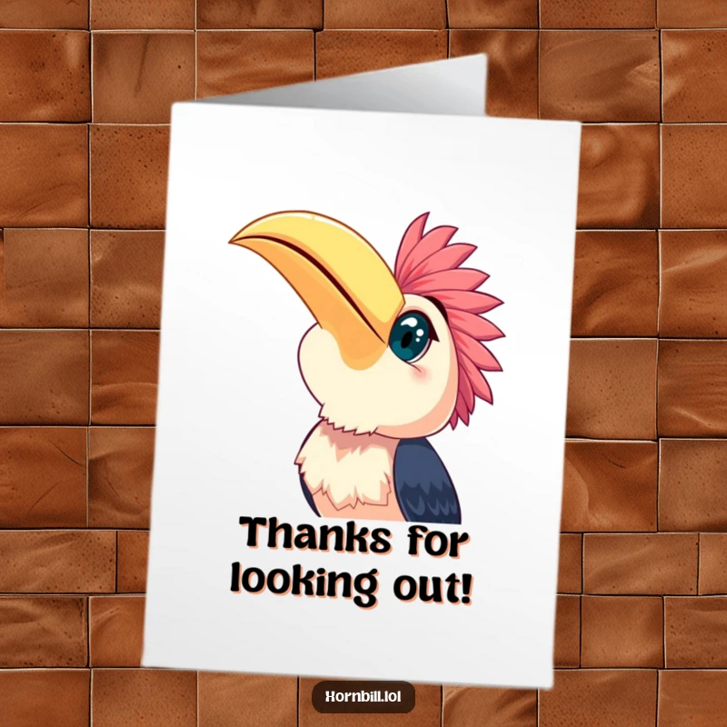 Funny Free Printable Thank You Card: Adorable hornbill looking up with gratitude, a touching, simple thank you.