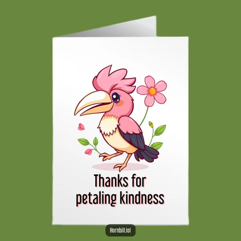 Free Printable Thank You Card: Hopping Kawaii Hornbill - Funny Downloadable Gift