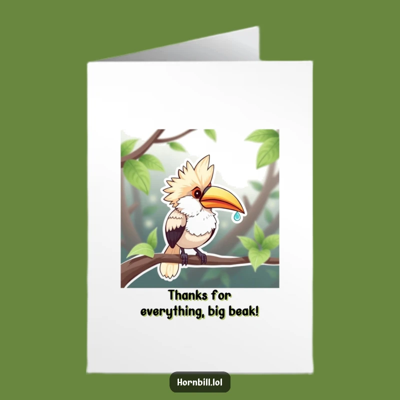 Free Printable Thank You Hornbill Card: Humorous Downloadable Gift of Gratitude