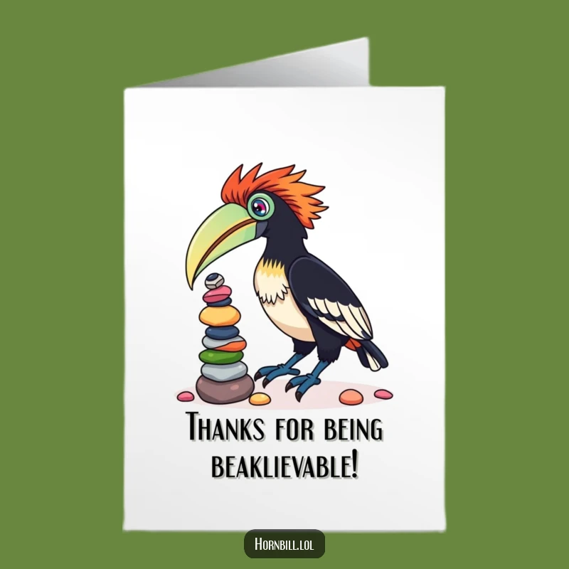 Free Printable Thank You Card: Amusing Hornbill Pebble Stunt - Downloadable Gratitude Gift