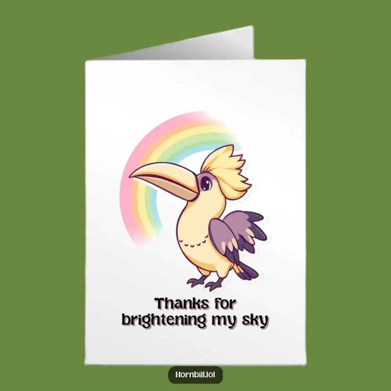Free Printable Kawaii Hornbill Thank You Card - Rainbow Gratitude Downloadable Gift