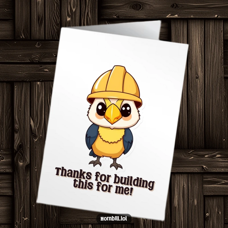 Funny Free Printable Thank You Card: Hornbill wearing a tiny construction helmet, looking determined to thank you.