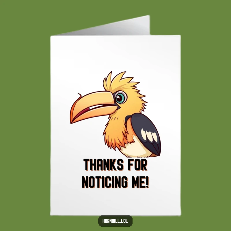 Free Printable Thank You Card: Curious Hornbill Peering Funny Downloadable Gift