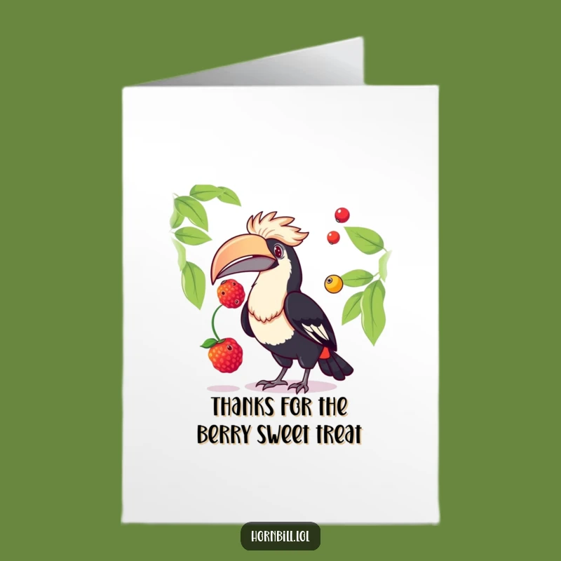 Free Printable Thank You Card: Amusing Hornbill Juggling Berries, Sweet Downloadable Gift
