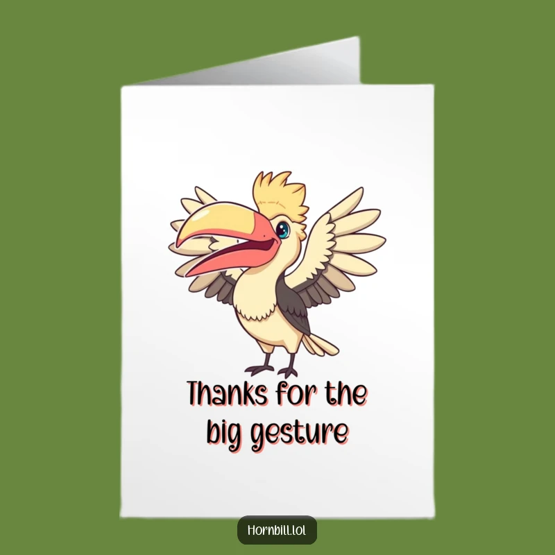 Free Printable Thank You Card: Kawaii Hornbill Fanning Beak Funny Downloadable Gift