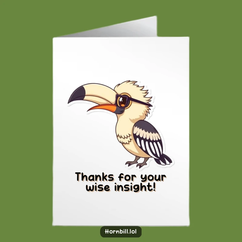Free Printable Thank You Card: Studious Hornbill & Feather, Funny Downloadable