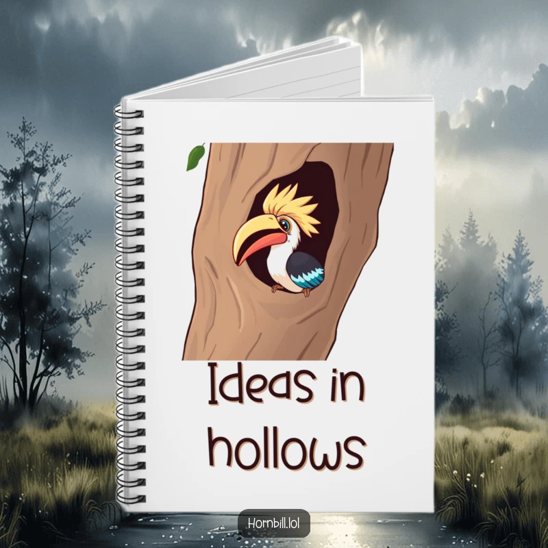Funny Notebook: A curious hornbill intensely peeks into a hollow tree, inspiring creative and humorous entries.