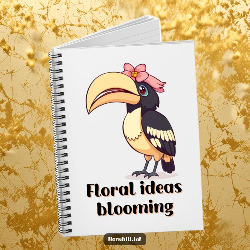 Funny Curious Hornbill Notebook: A notebook featuring a bird tilting its head curiously, its casque adorned with a flower, for notes.