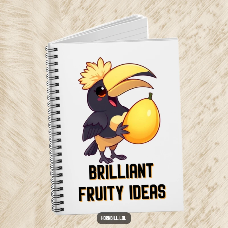 Funny Notebook: A delighted hornbill in a feathered cap joyfully holds a large, juicy fruit, inspiring creative and humorous entries.