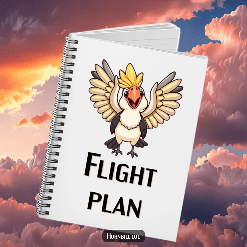 Funny Notebook: A happy hornbill with wings spread wide, ready for flight, inspiring adventure journaling.