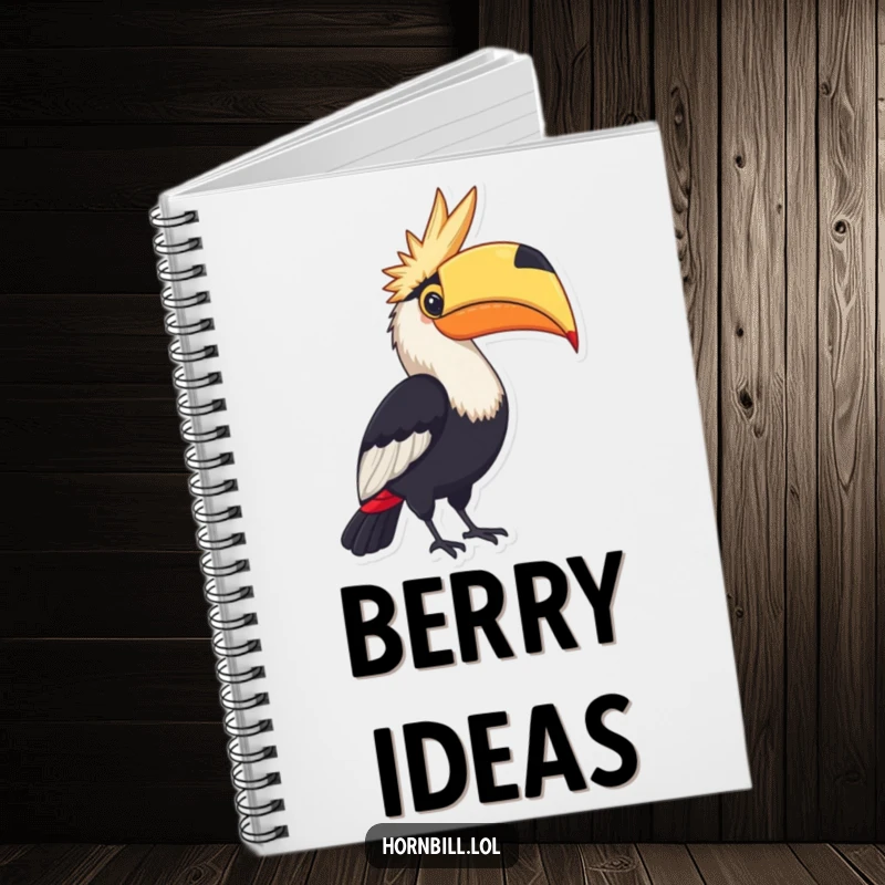 Funny Notebook: A hornbill proudly displaying a large, colorful berry, inspiring proud journaling.