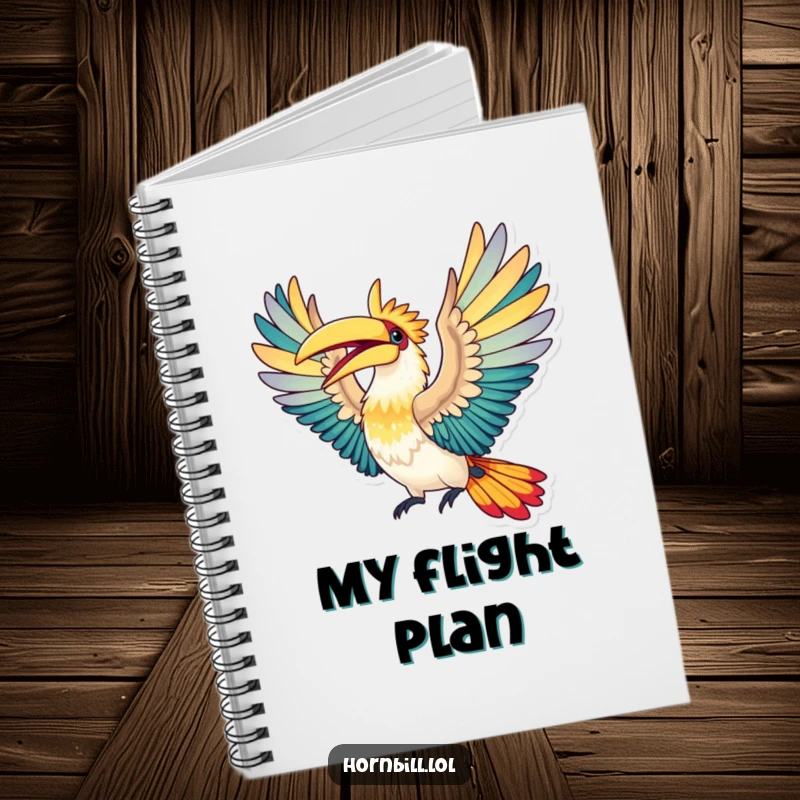 Funny Notebook: Cover features a hornbill bird with wings spread wide mid-flight, in a moment of pure elation.