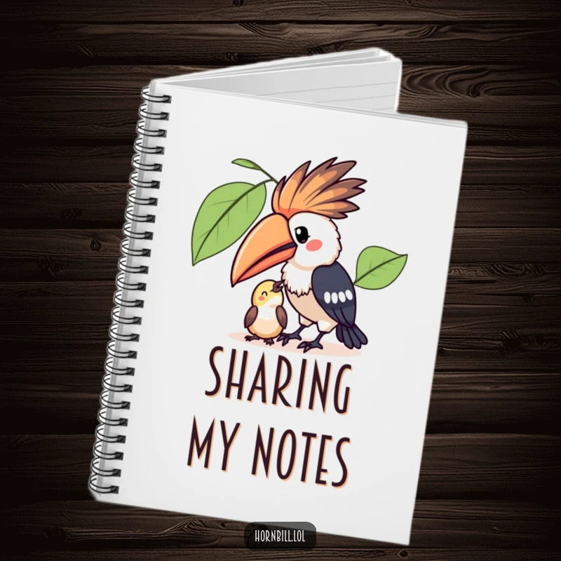 Funny Kawaii Hornbill Notebook: A cute notebook with a hornbill sharing fruit, ideal for journaling thoughts and kind messages.
