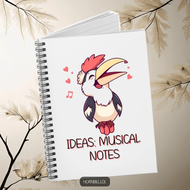 Funny Kawaii Hornbill Singing Notebook: A cute hornbill sings with beak open, inspiring funny lyrics and musical ideas.