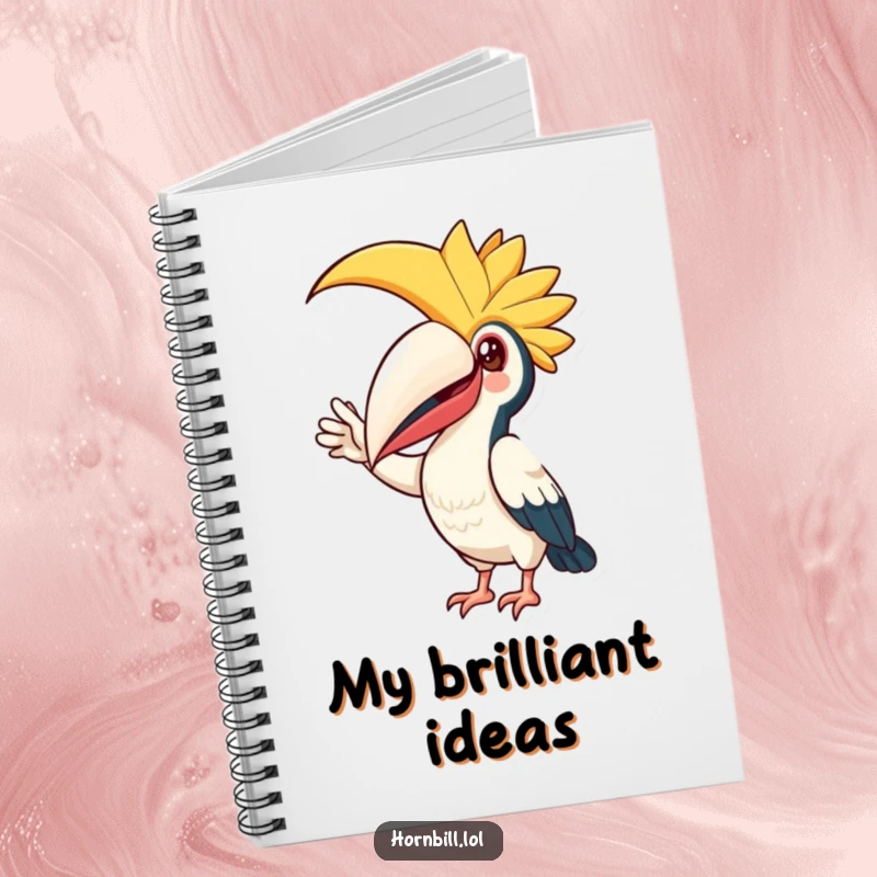 Funny Notebook: Cover features a happy hornbill bird tipping its casque in a friendly wave, perfect for journaling.
